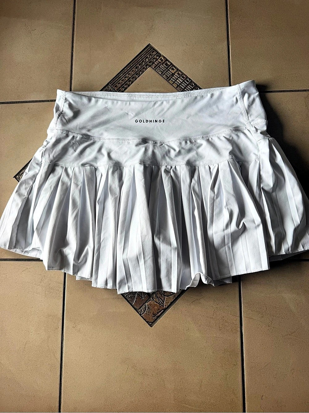 Goldhinge Pleated Mini Skirt in White